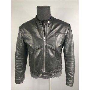 BRISTOL CANADA LEATHER JACKET RARE BLACK MOTORCYCLE RIDING GOLDEN CROWN COAT~S